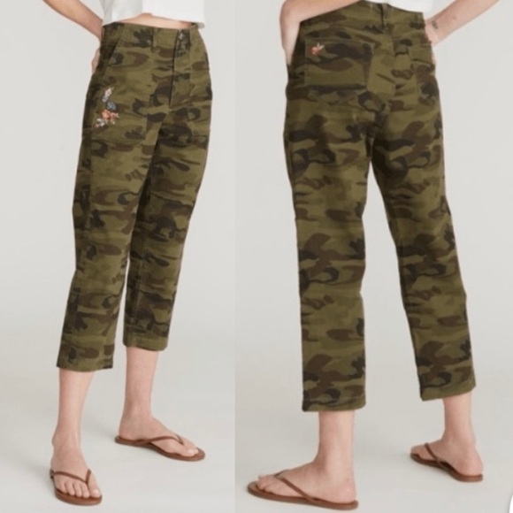 DIRFTWOOD‎ Tabitha Straight leg Camo Foral Embroidery Twill Pant size 33 - Picture 1 of 10